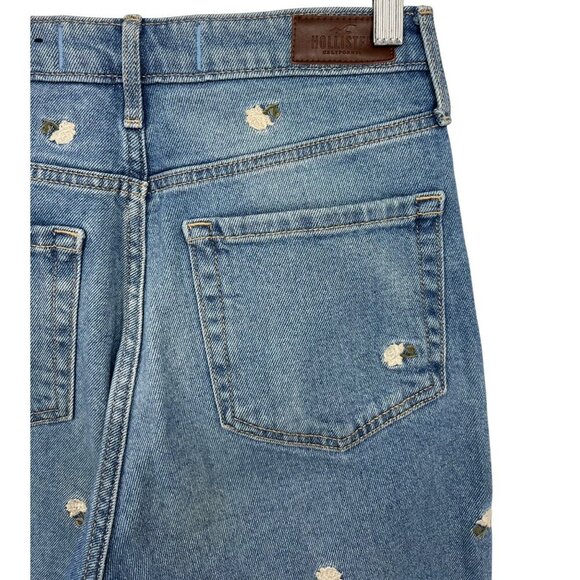 Hollister Ultra High Rise Mom Jeans 3 26 X 27Embroidery Flower Denim Zip EUC - Picture 6 of 9